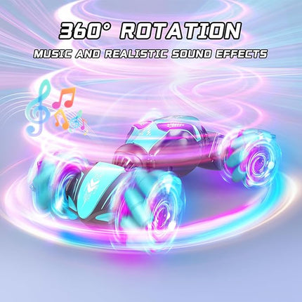 Gesture Sensing Remote Control Car, 2.4GHz 4WD RC Drift Stunt Hand-Controlled Cars for Boys Age 8-12, All-Terrain Off-Road Twist Toys with Lights Music for Christmas Birthday Gifts (Blue)