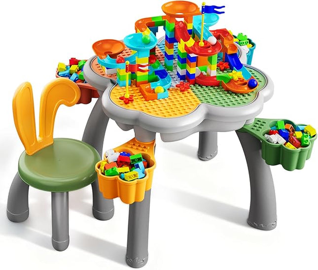 OCATO Kids Toddler Table and Chair Set: Sensory Activity Tables with Rabbit Chairs and Large Marble Run Building Blocks Storage All in One Play Sand Water Table 3 4 5 6 Year Old Boy Girl Toys Gifts