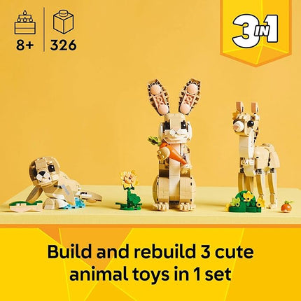 LEGO Creator 3 in 1 Cute Bunny Toy - Building Toy Set with 3 Build Options, Bunny, Seal, or Llama - Birthday Gift & Craft - Animal Figures for Kids, Girls and Boys, Ages 8+ - 31162