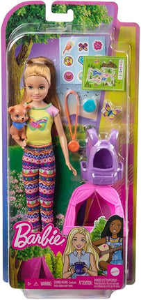 Barbie It Takes Two Stacie Doll & Accessories, Camping Playset with Doll, Pet Tent, Puppy, Sticker Sheet & Accessories