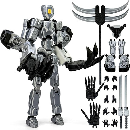 T13 Action Figure Assembly Completed, T13 Multi-Jointed Movable Robot Action Figure Set,Collectors Desktop Decorations for Game Lovers Toys (Silvery, 5.5IN)