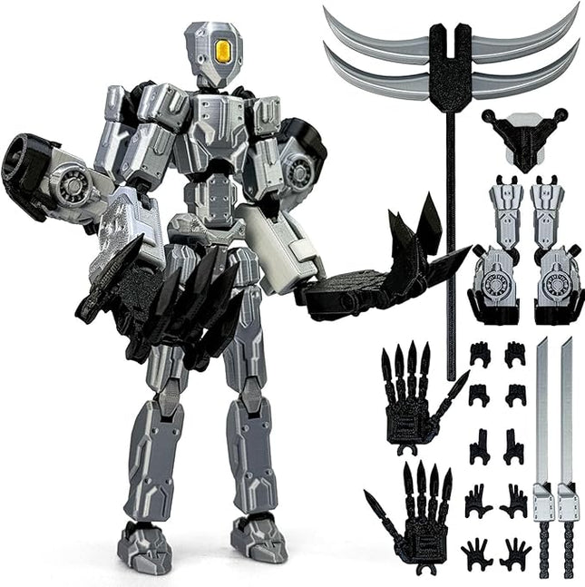 T13 Action Figure Assembly Completed, T13 Multi-Jointed Movable Robot Action Figure Set,Collectors Desktop Decorations for Game Lovers Toys (Silvery, 5.5IN)