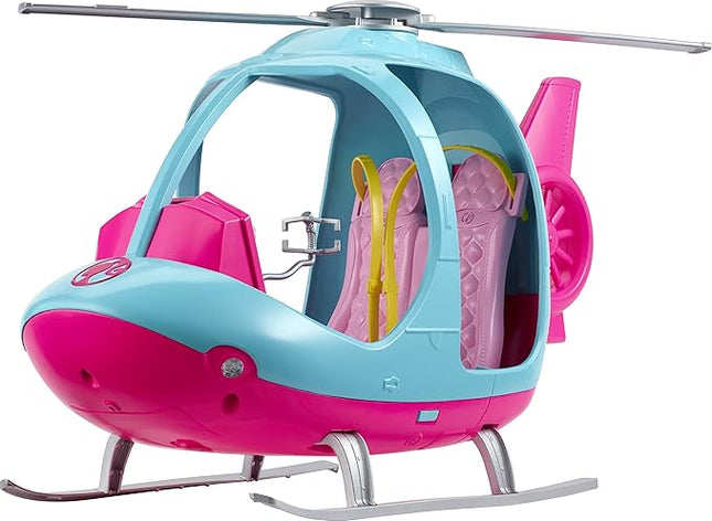 Barbie Helicopter with Spinning Rotors, Pink and Blue 2-Seater Design with Seatbelts and Pilot "Controls"