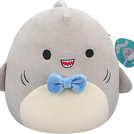 Squishmallows SQCR05379 7.5-Inch-Gordon The Grey Shark with Blue Bowtie, Multicolour