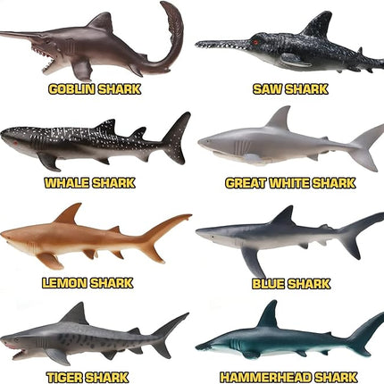 Yeonha Toys 8 Pack Shark Toys with Educational Booklet, Soft Plastic Realistic Shark Figure Set for Kid, Ocean Sea Animal Party Favor, Pool Bath Tub Toy for Toddler Child Boy Girl, Birthday Gift