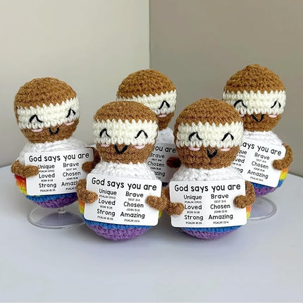 Mini Funny Knitted Wool Potato Toy with Positive Card - Creative Cute Crochet Doll Cheer Up Gift for Friends, Parties, Christmas Decoration and Encouragement