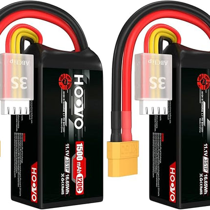 HOOVO 3S 120C 11.1V 1500mAh LiPo Battery with XT60 Plug for FPV Racing RC Quadcopter Helicopter Airplane Multi-Motor Hobby DIY Parts (2 Pack)