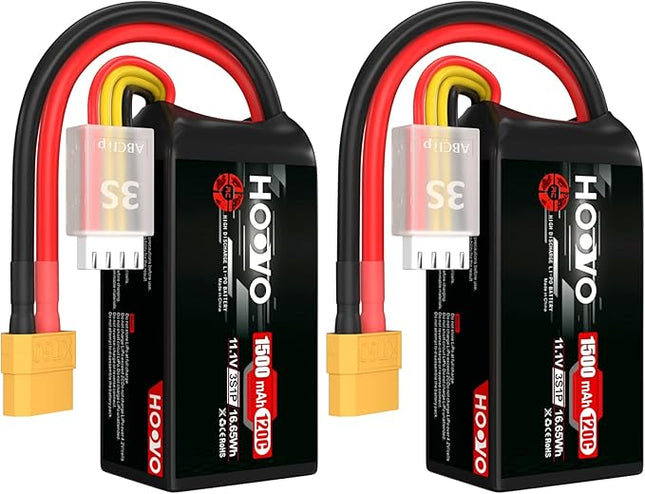HOOVO 3S 120C 11.1V 1500mAh LiPo Battery with XT60 Plug for FPV Racing RC Quadcopter Helicopter Airplane Multi-Motor Hobby DIY Parts (2 Pack)