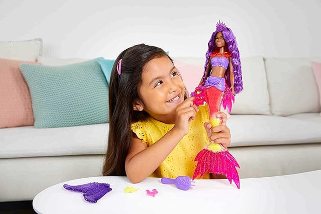 Barbie Mermaid Power Doll Set, Barbie "Brooklyn" Fashion Doll with Phoenix Pet & Accessories, Mermaid Toy with Interchangeable Fins