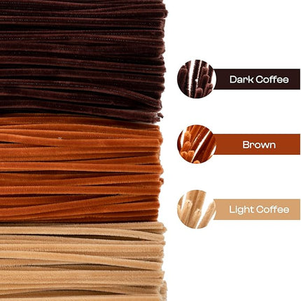 Caydo 300 Pieces Brown Pipe Cleaners, Thick Fluffy Chenille Stems, Pipe Cleaner Crafts for Arts & Crafts, Perfect for Making Animals, Flowers, and Festival Decorations