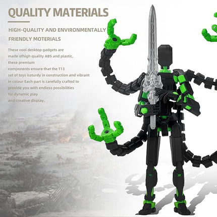2PCS T13 Action Figure Already Assembled, 3D Printed Multi-Jointed Movable Robot 13 Action Figures Desktop Decorations for Game Lovers Toy, for Collectors Desktop Decorations (Black Green Red)
