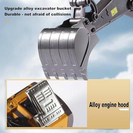 1:20 Scale RC Excavator Toy for Kids - 2.4GHz Remote Control Construction Vehicle with 680° Rotating Arm, Spray Mist, LED Lights & Realistic Sound, for 6 7 8 9 10-12children
