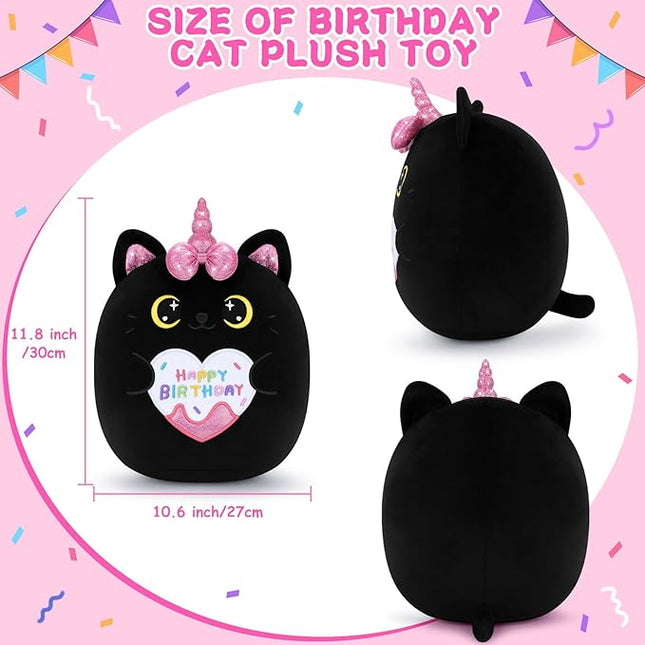 Happy Birthday Gift Black Unicorn Cat Plush Toys-11'' Black Cat Plushies Anime Plush-Kawaii Plushie Toy Stuffed Animals Cute Plushies, Black Unicorn Cat Plush Pillow Birthday Gifts for Kids