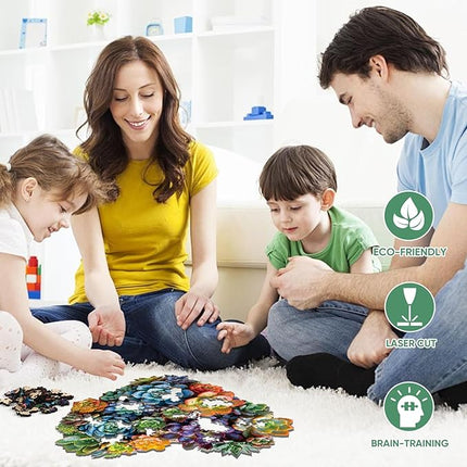 Mys Aurora Puzzles for Adults 500 Pieces, Heart Succulent Jigsaw Puzzles, Unique Shaped Wooden Puzzles for Adults and Kids， Fun Challenging Family Plant Puzzle Game 17.5'' x 16.7''