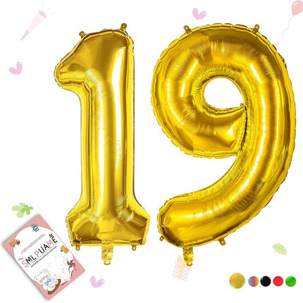Smlpuame 40 inch Number Balloon 0-9 Gold Large Number 19 Balloons,Digital Balloons for Birthday Party Celebration Decorations Supplies, Helium Foil Number Balloons for Wedding Anniversary