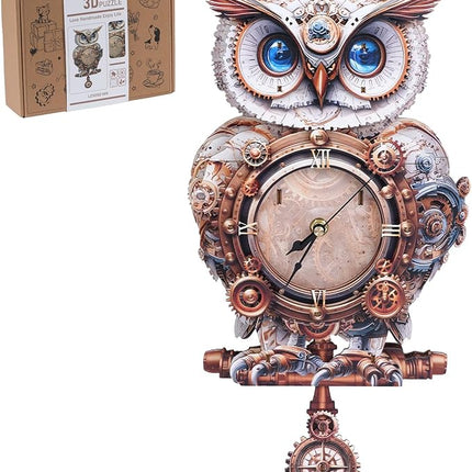 3D Wooden Puzzles for Adults, 3D Puzzle Owl Clock Kit (with Pendulum), Mechanical Owl 3D Puzzles for Adults Crafts for Adult Home Decor Clock Puzzle Gifts for Women Men