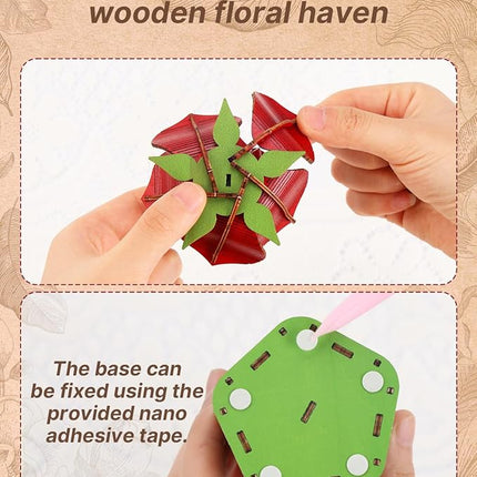 KAAYEE 3D Puzzles for Adults Flower - Rose, Wooden Flowers Model Kit Set DIY Crafts to Build, Mother's Day/Botanical Collection/Ideal Creative Gift Ideas/Housewarming