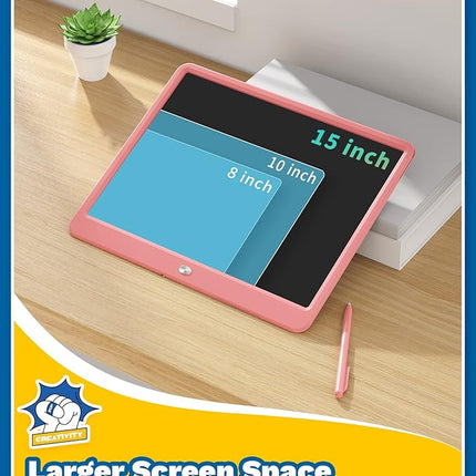 TEKFUN Teen Girl Gifts Ideas, 15inch LCD Writing Tablet for Kids Age 8-10 and Up, Doodle Board 4 5 6 7 Year Old Girl Toys, Mothdays Day Gifts Homeschool Supplies Easter Gifts for Adults(Pink)