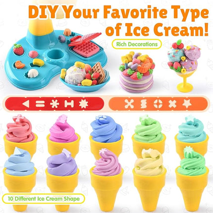 2 in 1 Color Dough Sets for Kids Ages 2-4-8, Kitchen Creations Ice Cream Pizza Maker Machine, Art Crafts Play Food Toys for 3 Year Old Girls Boys and Up, 8 Cans of Modeling Compound Dough,2 oz Cans