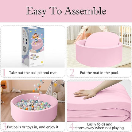 Ball Pit for Toddlers, 35.4"x 11.8" Foam Ball Pits, Indoor Soft Round Baby Playpen for Children, Ideal Gift for Toddlers, Pink, (Balls not Included)