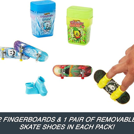 Hot Wheels Skate Fingerboards & Skate Shoes, 2 Flavor Containers with 2 Exclusive Boards & 1 Pair of Removable Shoes in Portable Storage Containers