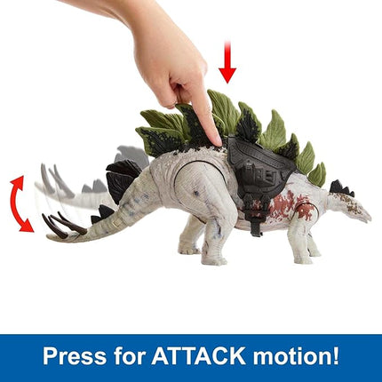Mattel Jurassic World Gigantic Trackers Action Figure, Stegosaurus Dinosaure Toy with Attack Motion & Tracking Gear, Plus Downloadable App & AR