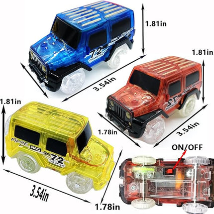 Tracks Cars Replacement with LED Light Glow Car Toys, Glow in The Dark, Race Cars Track Compatible with Car Tracks Toys for Kids for Boy Girl Age 3-12 Years Old(3PCS)