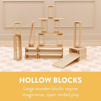 Hollow Building Blocks, Wooden Playset, Natural, 18-Piece
