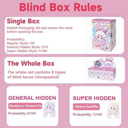 Nommi Blind Box, Cute Vinyl Plush Blind Box Figures,Nommi Baby Sweetheart Series Plush Doll, Kawaii Collectible Toys Figure Mystery Box for Gifts, Whole Set 8 Pcs (Without Duplicates)