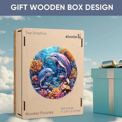 Wooden Puzzles for Adults, Dolphins World Jigsaw Puzzles 200 Pieces Unique Shape Adult Puzzles, Irregular Wood Puzzles Creative Gift for Adults Family Game(11.2 x 11.2 in)