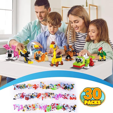 30 Pack Party Favors for Kids, 750 PCS Animals Building Block Toy for Goodie Bag Stuffers, Classroom Student Prizes Easter Gift Children's Day Birthday for Kids Boys Girls Ages 6-12+