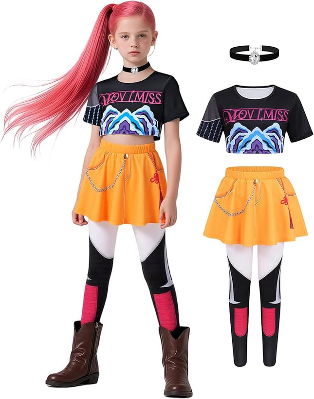 Girls Demon Pop Singer Hunters Costume 3-14 Years Stage Dance Idol Cosplay Outfit, Kids Halloween Costumes