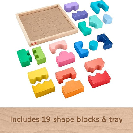 Fisher-Price Wood Toddler Toy Interlocking Blocks Stacking Jigsaw Puzzle with 20 Wooden Pieces for Kids Ages 18+ Months