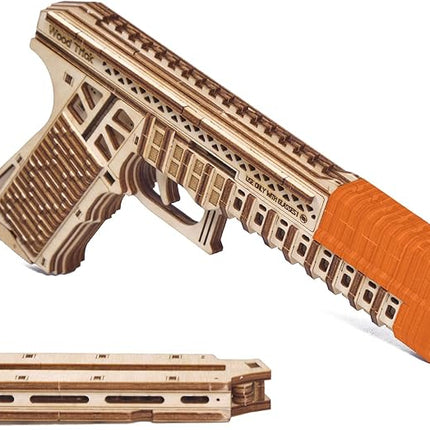 Wood Trick Defenders Gun 3D Wooden Puzzles for Adults to Build - Shoots up to 13 ft - 2 Clips - 9x5 in - Wooden Model Kits for Adults - 14+