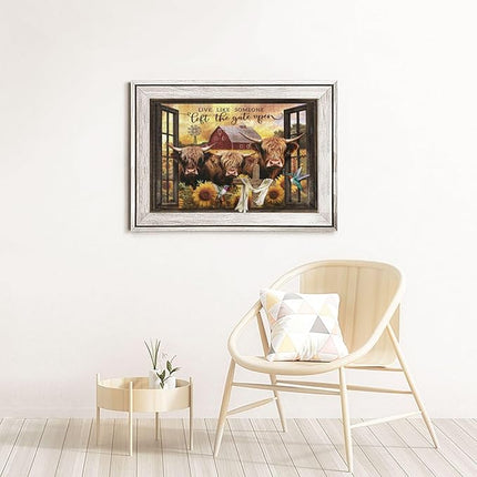 Highland Cow Jigsaw Puzzles 1000 Pieces for Adults, Farm Animal & Sunflowers Country Scene, Rustic Window View Wooden Puzzle, Relaxing Nature Art & Farmhouse Decor Gift