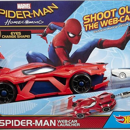 Hot Wheels Marvel Spider-Man Web-Car Launcher with Movement-Activated Eyes & 1:64 Scale Toy Character Car