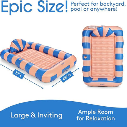 FUNBOY Tanning Pool Lounger Float, XL 72'' x 48'' Pool Float with Custom Pillow and Large Cup Holder, Perfect for Pool or Backyard.
