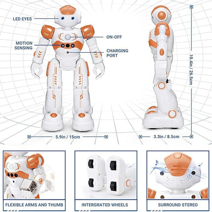 KingsDragon RC Robot Toys for Kids, Gesture & Sensing Programmable Remote Control Smart Robot for Age 3 4 5 6 7 8 Year Old Boys Girls Birthday Gift Present,Orange