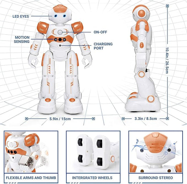 KingsDragon RC Robot Toys for Kids, Gesture & Sensing Programmable Remote Control Smart Robot for Age 3 4 5 6 7 8 Year Old Boys Girls Birthday Gift Present,Orange