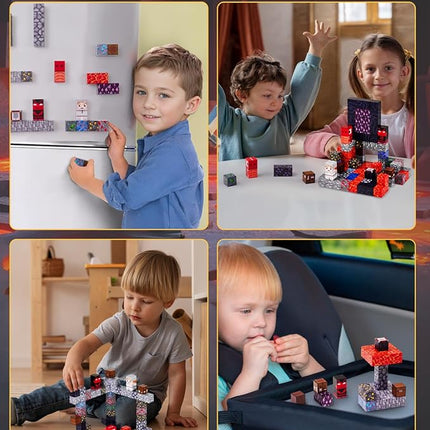 115PCS Magnetic Blocks - Building Toys for Boys Girls 3+, with 20 Unique Patterns, Lava Rivers, Volcanoes, & Dragons, STEM Sensory Toys for Kids Boys Girls Ages 3 4 5 6 7 8 9 Birthday Gifts