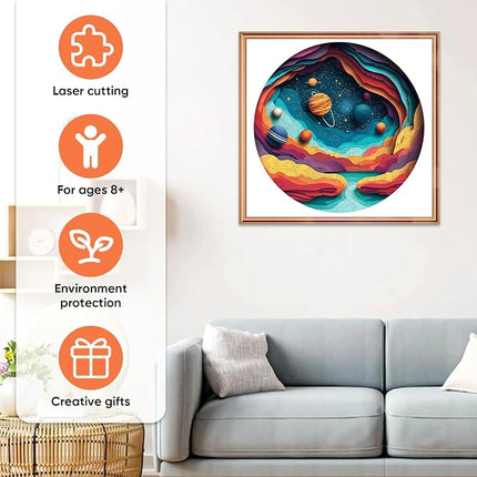 Galaxy Jigsaw Puzzle 500 Pieces - Orange Space Planet Puzzles for Adults, Stress Relief Brain Teaser Classroom Game, Creative Astronomy Gift for Teens, 16.5x16.5 in