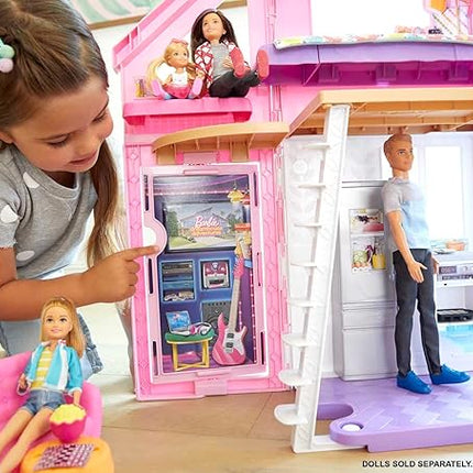 Barbie Doll House Playset, Malibu House with 25+ Themed Furniture & Accessories, 6 Rooms Including 2-in-1 Transformations