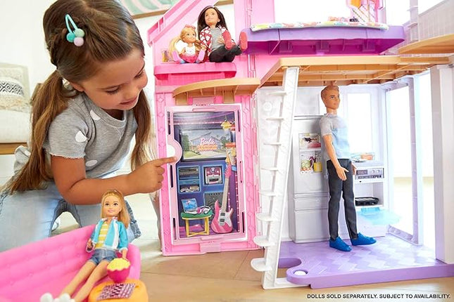 Barbie Doll House Playset, Malibu House with 25+ Themed Furniture & Accessories, 6 Rooms Including 2-in-1 Transformations