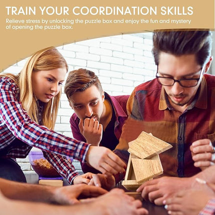 Zhanmai 2 Pack Christmas Puzzle Box Gift Wooden Magic Impossible Dovetail Box Secret Money Case Mini 3D Brain Teaser Case for Valentines Girlfriend Cash Adults Teens(Rectangle,Wood Color)