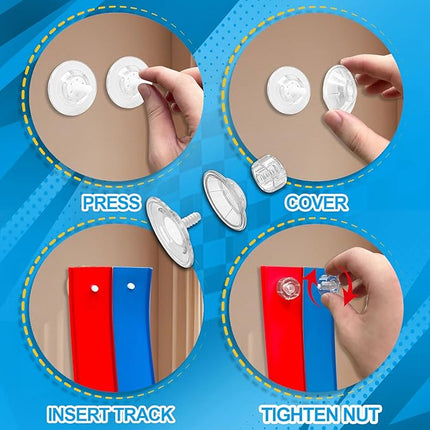 Flexible Race Track Toys for Kids 15 Ft with 4 Cars & Suction Cups, Portable Double Lane Racetrack Compatible with Hot Wheels & 1/64 Diecast Cars, Fun Car Ramp Track Set for Ages 3+(Blue & Red)