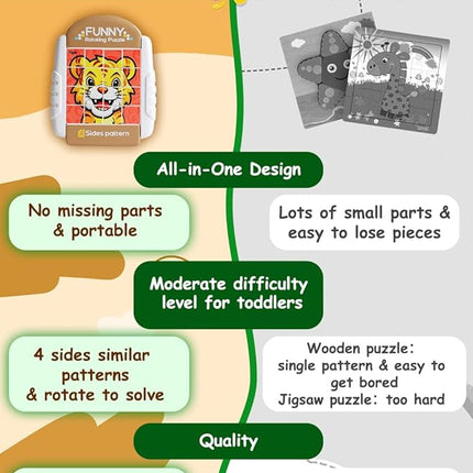 16-Piece Rotating Puzzles for Kids 4-6, Toddlers Puzzles 2-4, Road Trip, Airplane Activities Game, Travel Toys - Brain Teaser, Fine Motor Skills - Birthday Gifts Boys & Girls - Animals