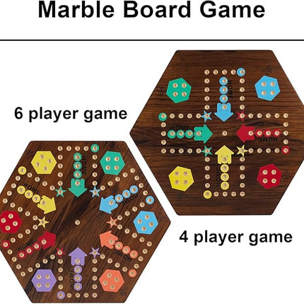 Medikaison Extra Large 23.6 Inches Wahoo Marble Board Game 4 and 6 Players 2 Sided Painted Thicken Wood Board Perfect Game for Family Friends Party (Brush Paint Burn)