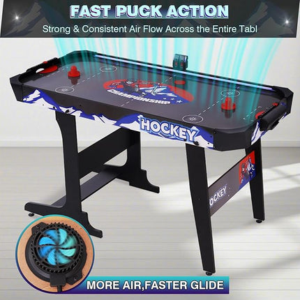 57" LED Light-Up Air Hockey Table, Foldable Arcade Style Air Hockey Game Set w/Accurate Electronic Scoring, in Line Power Switch, Powerful Motor for Kids Adults, Home Game Room