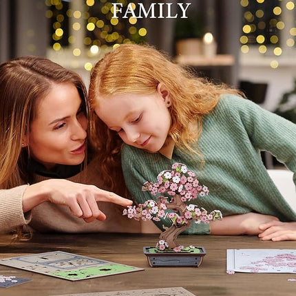 ROBOTIME Sakura Bonsai 3D Puzzles Wooden Artificial Cherry Blossom Tree DIY Model Building Kit for Home Decoration and Office Art Creative Gifts