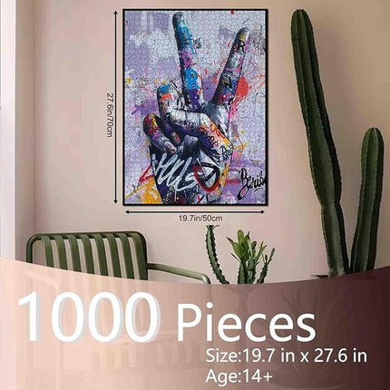 1000 Piece Street Graffiti Jigsaw Puzzle Colorful Doodle Happy Gestures Jigsaw Puzzles for Adults Challenging Family Activity Games Colorful DIY Puzzle for Home Decor Gifts for Friends 20 x 27